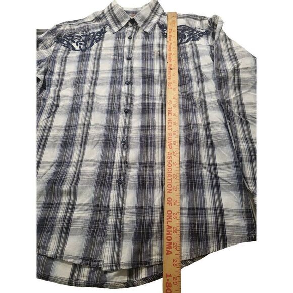 Roar Plaid Button Up Shirt Men Sz‎ L Embroidered Blue Gray Designer - Picture 3 of 7